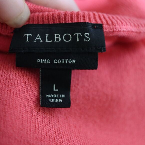 Talbots Coral Pink Floral Applique Cardigan Sweater Y2K Layering Large - Picture 12 of 12